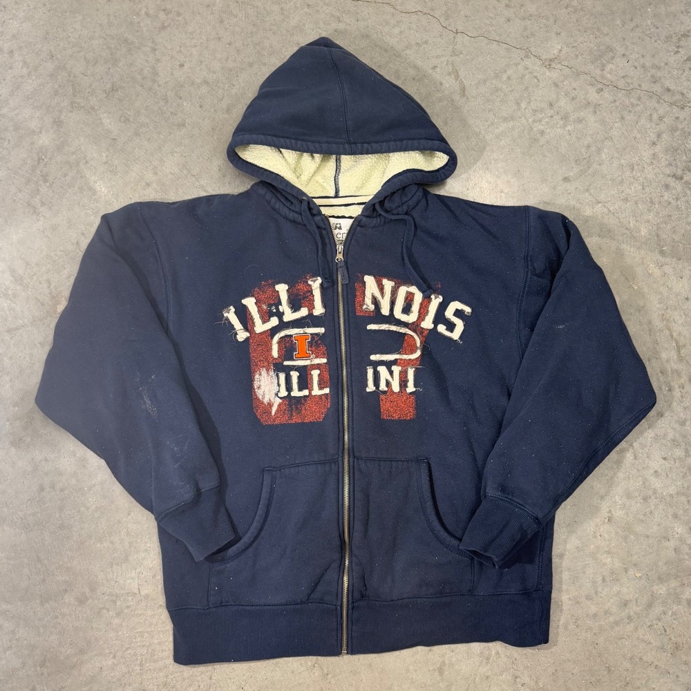J America Vintage Illinois Fighting Illini Full Zip Sherpa Hooded Sweatshirt XL